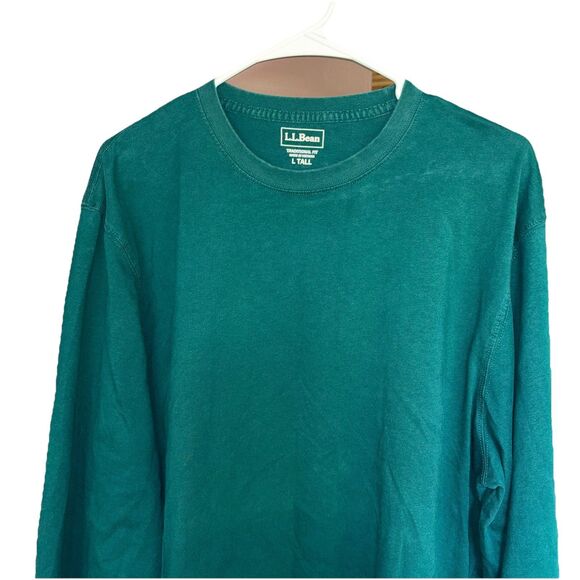 LL Bean Men L Tall Unshrinkable Tee Green Traditional 100% Cotton Casual Crew - Picture 4 of 7